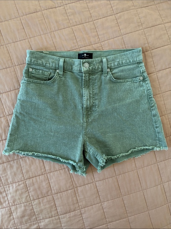 7 For All Mankind Pants - 7 For All Mankind Sage Green High-Rise Frayed Hem Denim Shorts